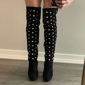 Thigh high suede boots